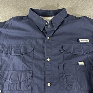 Columbia PFG Fishing Shirt Mens 2XL Blue Long‎ Sleeve Vented Hiking Outdoors